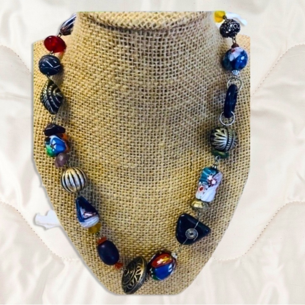 Bohemian Style Glass Bead & Stone Multi Color Necklace